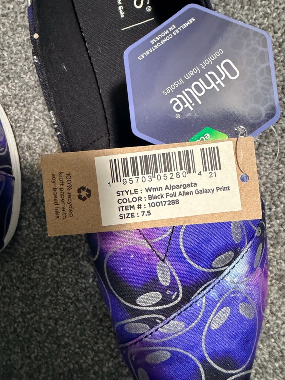 Toms Women's Black Foil Alien Galaxy Print Slip-Ons - Picture 3 of 5